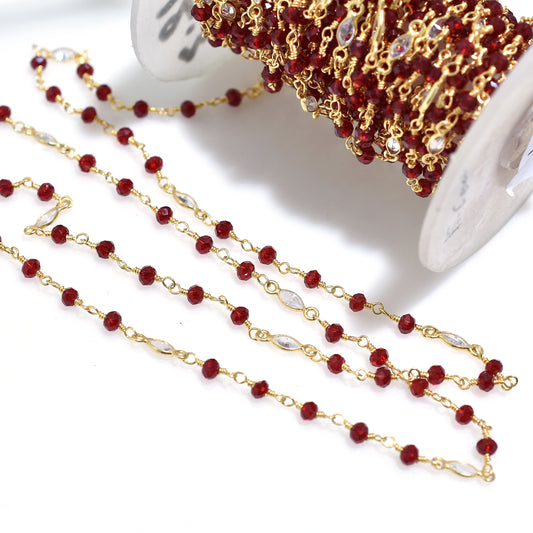 Zircon & Garnet Rosary – Radiant Gold Wire Wrapped Prayer Necklace for Mindful Living