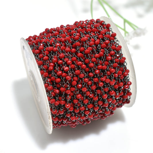 Wholesale Red Onyx Hydro Faceted Gemstone Beads Rosary Chain Black Metal Plated Handmade Links For Craft Jewelry