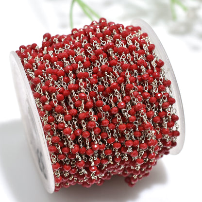 Radiant Red Onyx Hydro Faceted Gemstone Beads Rosary Chain Wholesale Silver Plated Links for Crafts