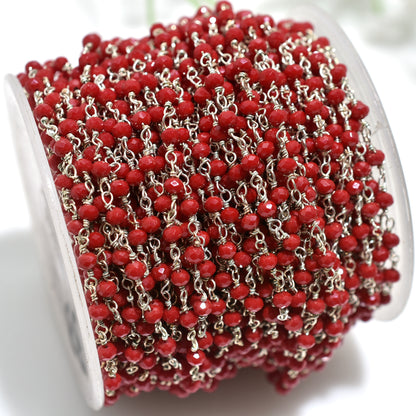 Radiant Red Onyx Hydro Faceted Gemstone Beads Rosary Chain Wholesale Silver Plated Links for Crafts