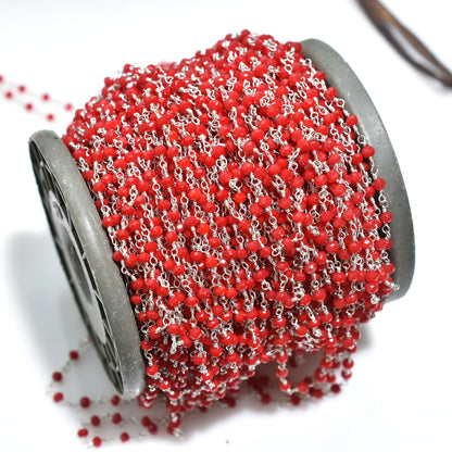 Elegant Red Coral Rosary Chain - Wholesale Silver Plating Gemstone Beads For Craft Supply