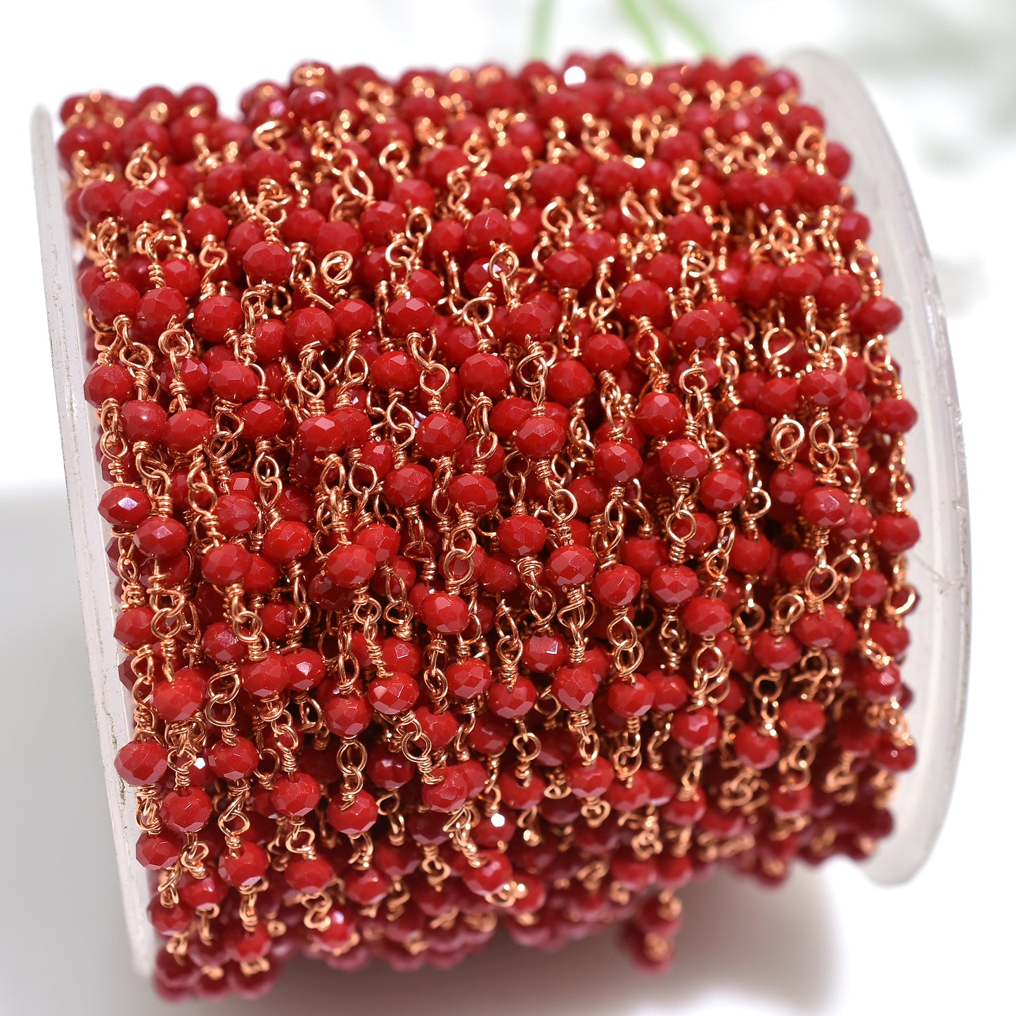 Vibrant Red Onyx Hydro Rosary Chain Rose Gold Plated Beaded Gemstone Connectors for Crafting