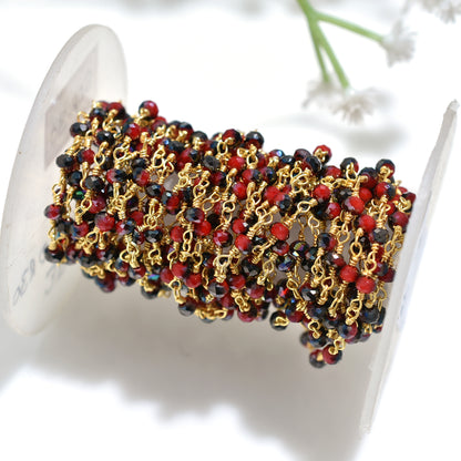 Elegant Mystic Red Ruby Hydro Bead Chain - Wholesale Gold Plated Rosary Strand For Jewelry