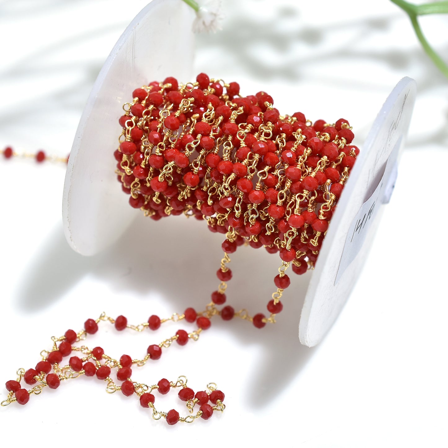 Hydro Ruby Gemstone Rosary Chain - Wholesale Gold Plated Faceted Beads for Jewelry Designers