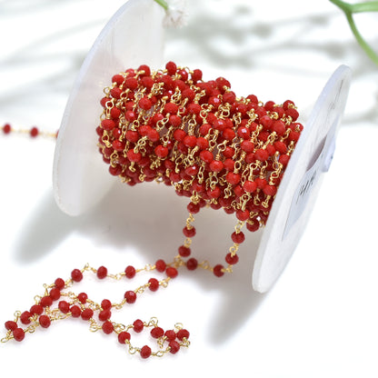 Hydro Ruby Gemstone Rosary Chain - Wholesale Gold Plated Faceted Beads for Jewelry Designers