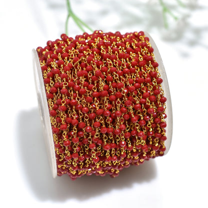 Handmade Red Onyx Hydro Faceted Gemstone Beads Rosary Chain Wholesale Beaded Linking Chains For Jewelry Making