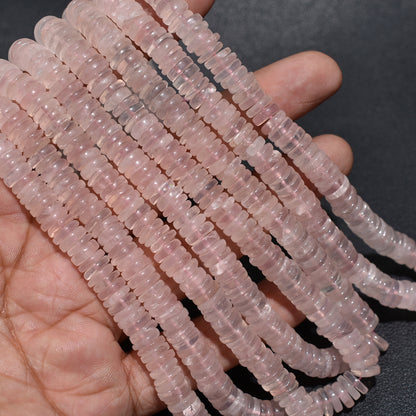Gentle Rose Quartz Wheels Heishi  Beads – Soft Pink Gemstone Discs for Jewelry Making