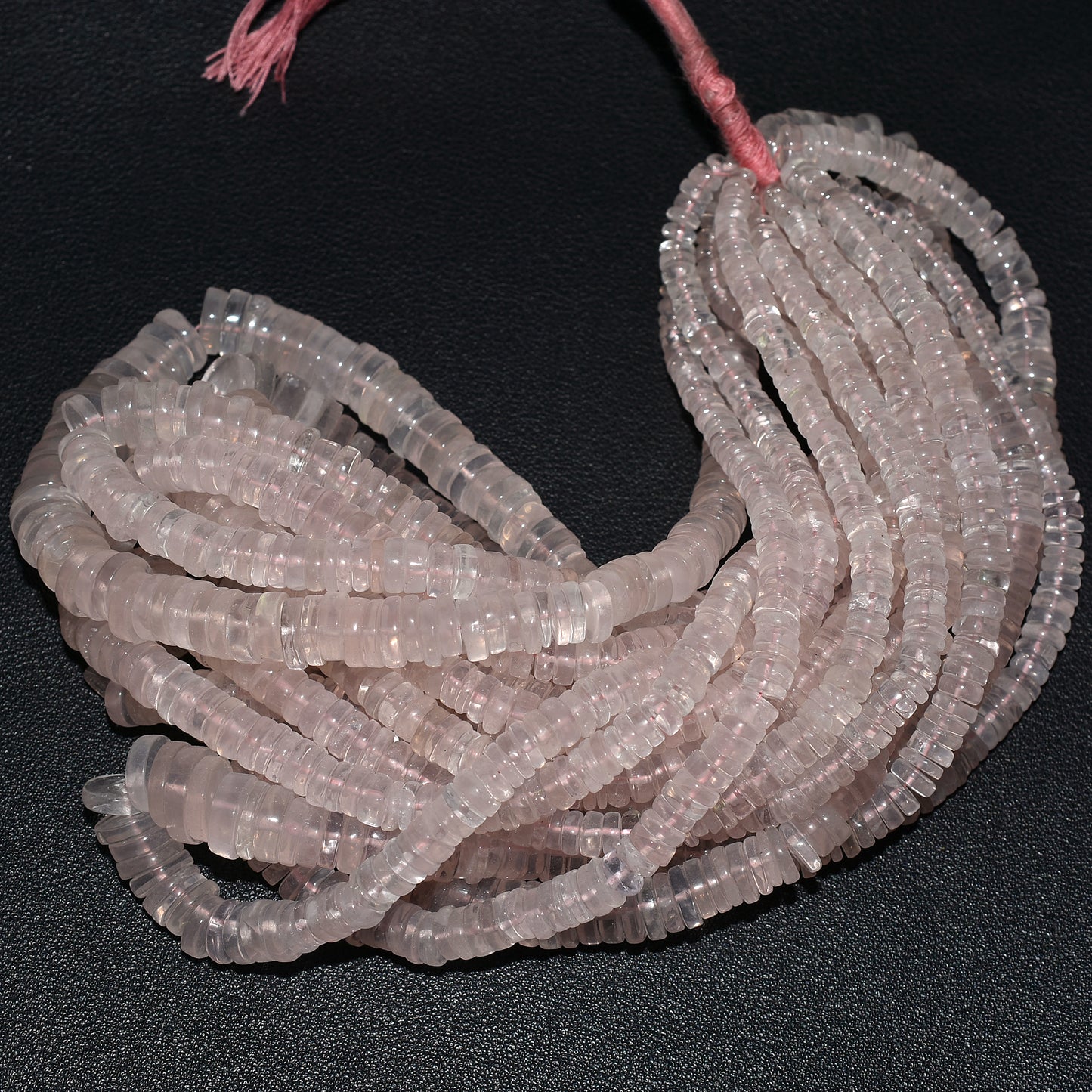 Elegant Heishi Tyre Rose Quartz Beads – Natural Pink Gemstone Disc Beads For Jewelry