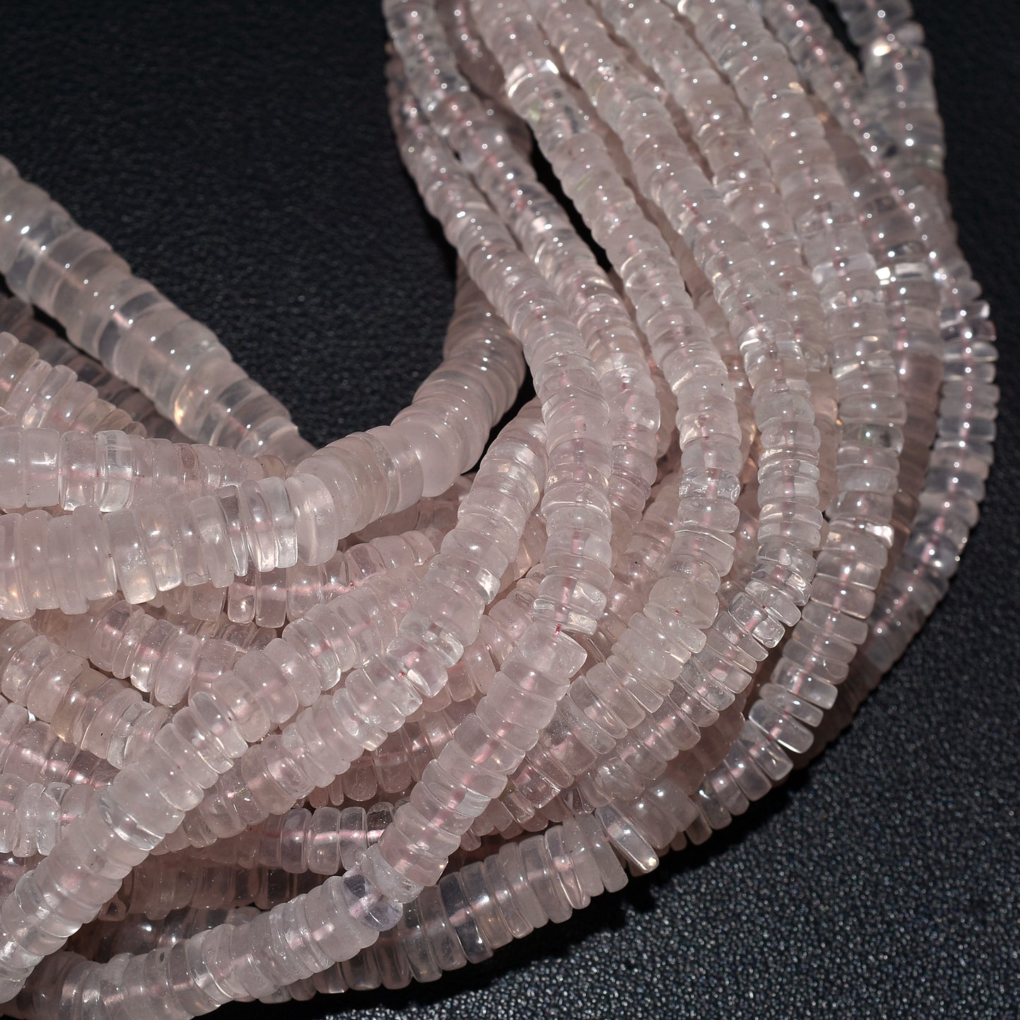 Elegant Heishi Tyre Rose Quartz Beads – Natural Pink Gemstone Disc Beads For Jewelry