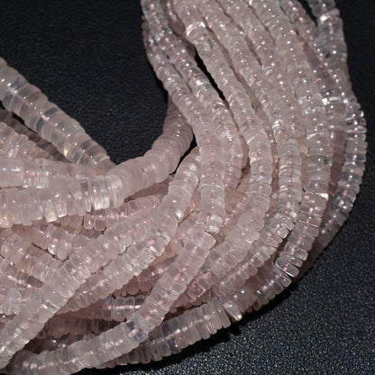 Elegant Heishi Tyre Rose Quartz Beads – Natural Pink Gemstone Disc Beads For Jewelry