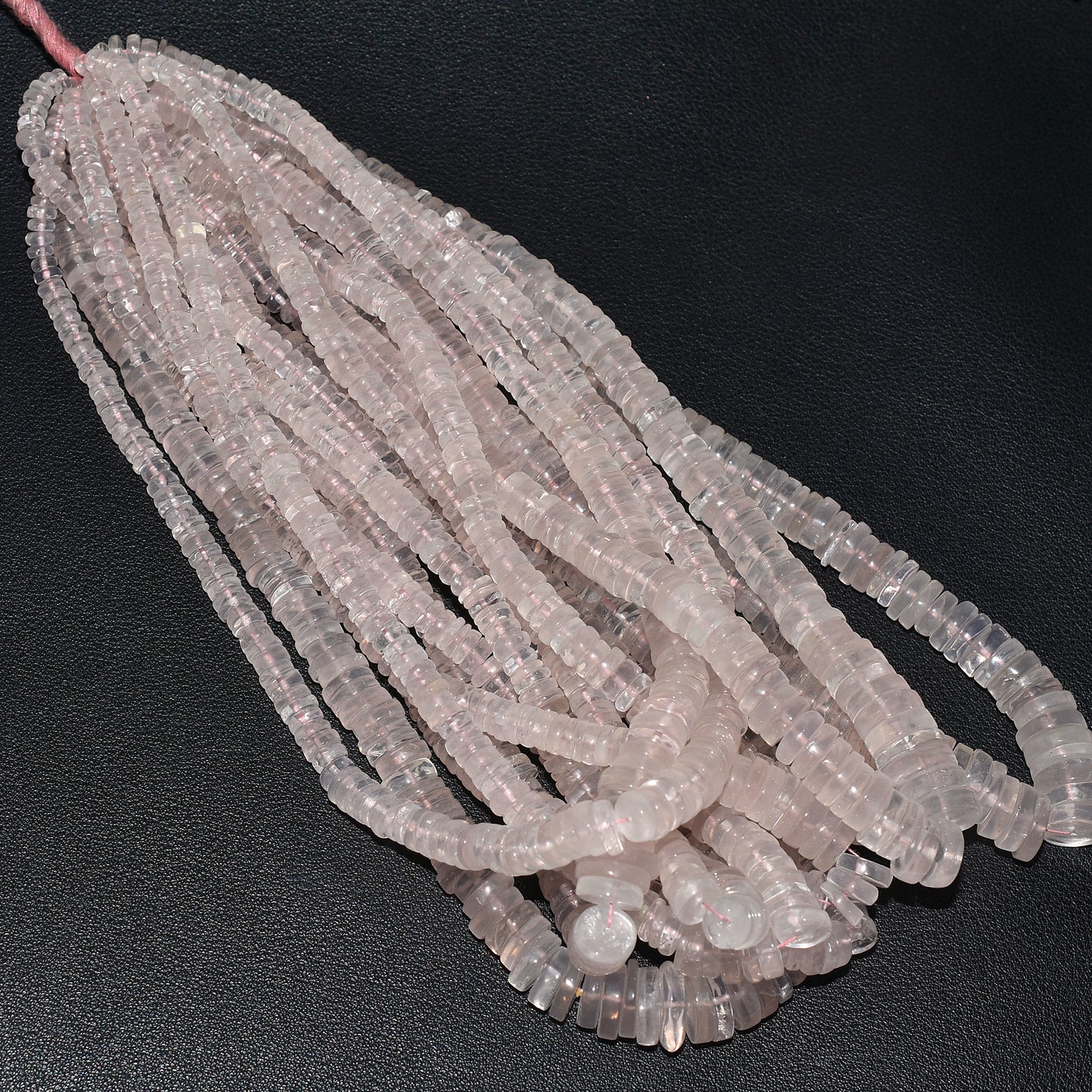 Elegant Heishi Tyre Rose Quartz Beads – Natural Pink Gemstone Disc Beads For Jewelry