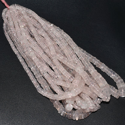 Elegant Heishi Tyre Rose Quartz Beads – Natural Pink Gemstone Disc Beads For Jewelry