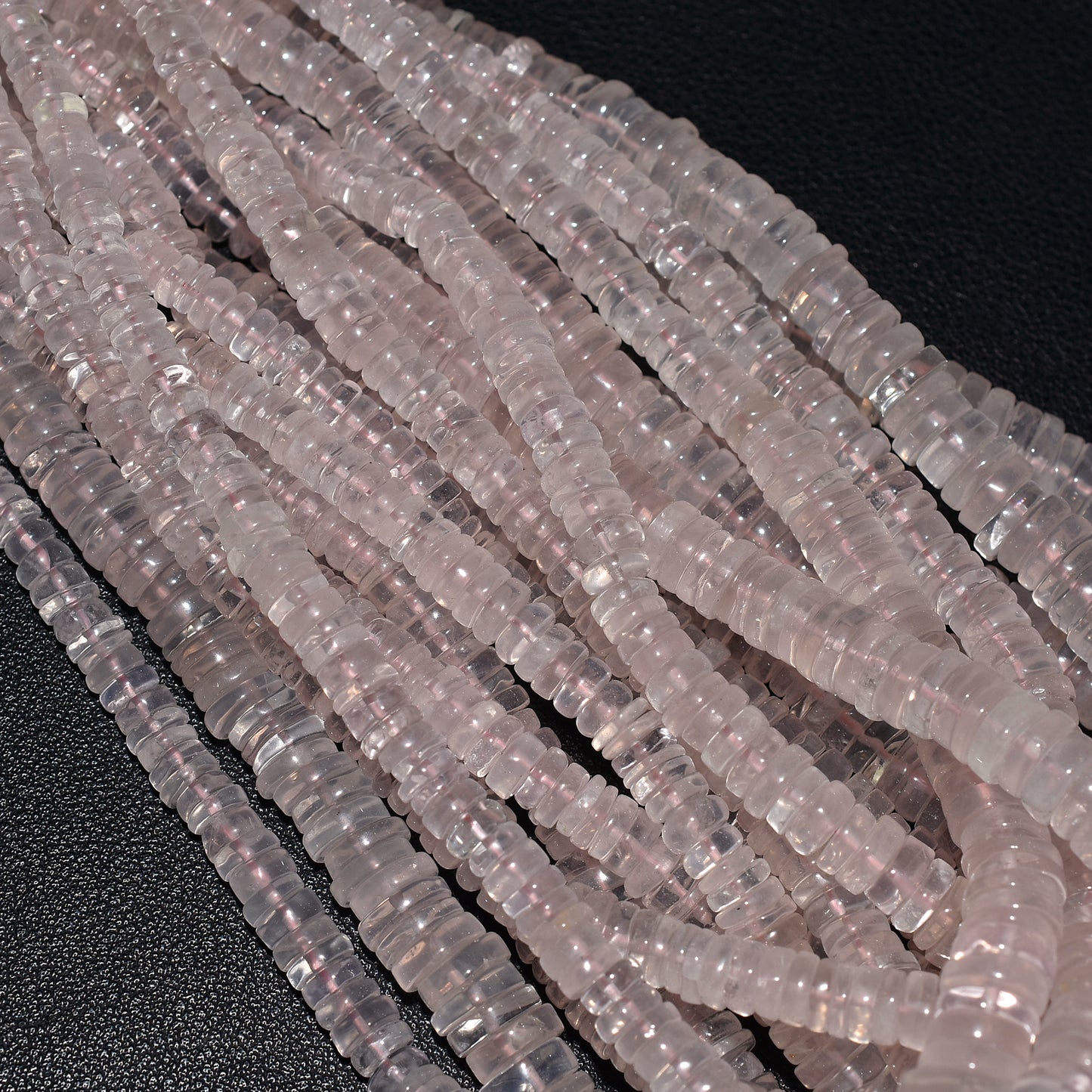 Elegant Heishi Tyre Rose Quartz Beads – Natural Pink Gemstone Disc Beads For Jewelry