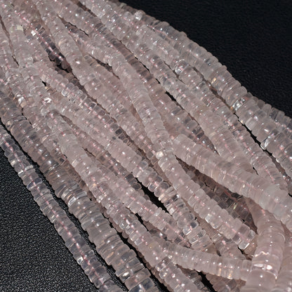 Elegant Heishi Tyre Rose Quartz Beads – Natural Pink Gemstone Disc Beads For Jewelry