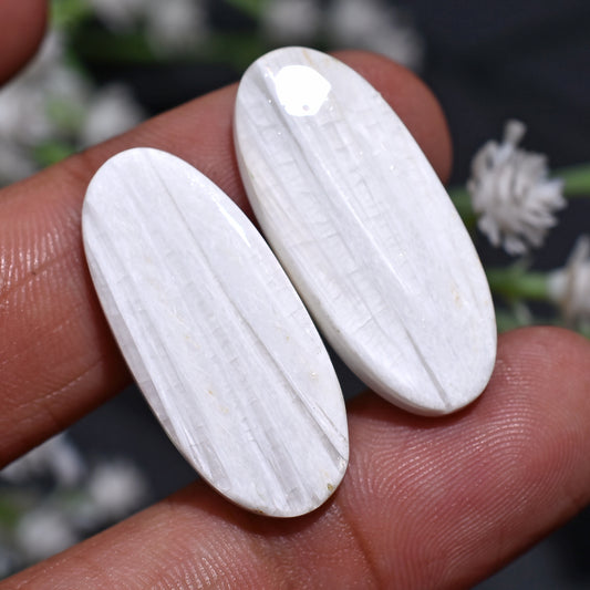 White Scolecite Stone Pair – Wholesale Matched Pair For Custom Earrings