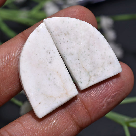Unique White Scolecite Pair – Fancy Shaped Matched Gemstone For Unique Jewelry