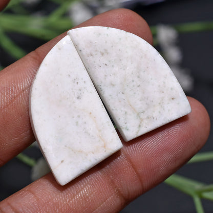Unique White Scolecite Pair – Fancy Shaped Matched Gemstone For Unique Jewelry