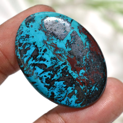 Oval Shattuckite Cabochon - Rare Blue Crystal for Healing Jewelry (26x36x3mm,/54ct)