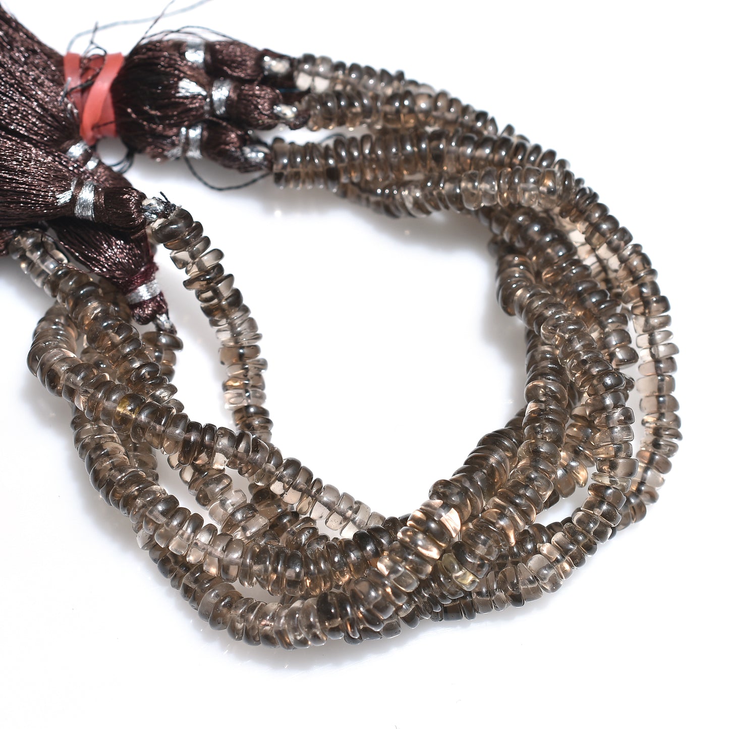 Genuine Smoky Quartz Heishi Tyre Beads – 7 inch Gemstone Wholesale Strand For Beading Projects