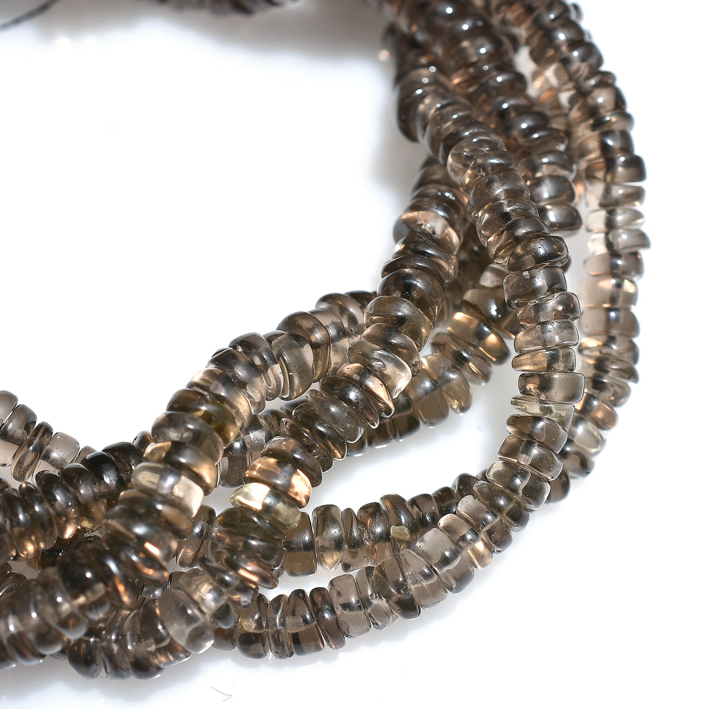 Genuine Smoky Quartz Heishi Tyre Beads – 7 inch Gemstone Wholesale Strand For Beading Projects