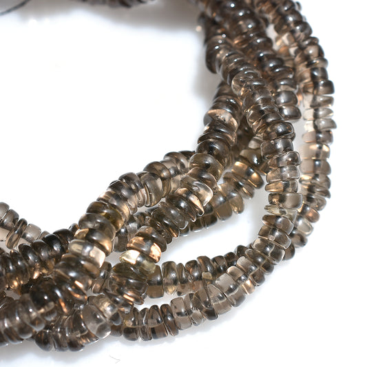 Genuine Smoky Quartz Heishi Tyre Beads – 7 inch Gemstone Wholesale Strand For Beading Projects