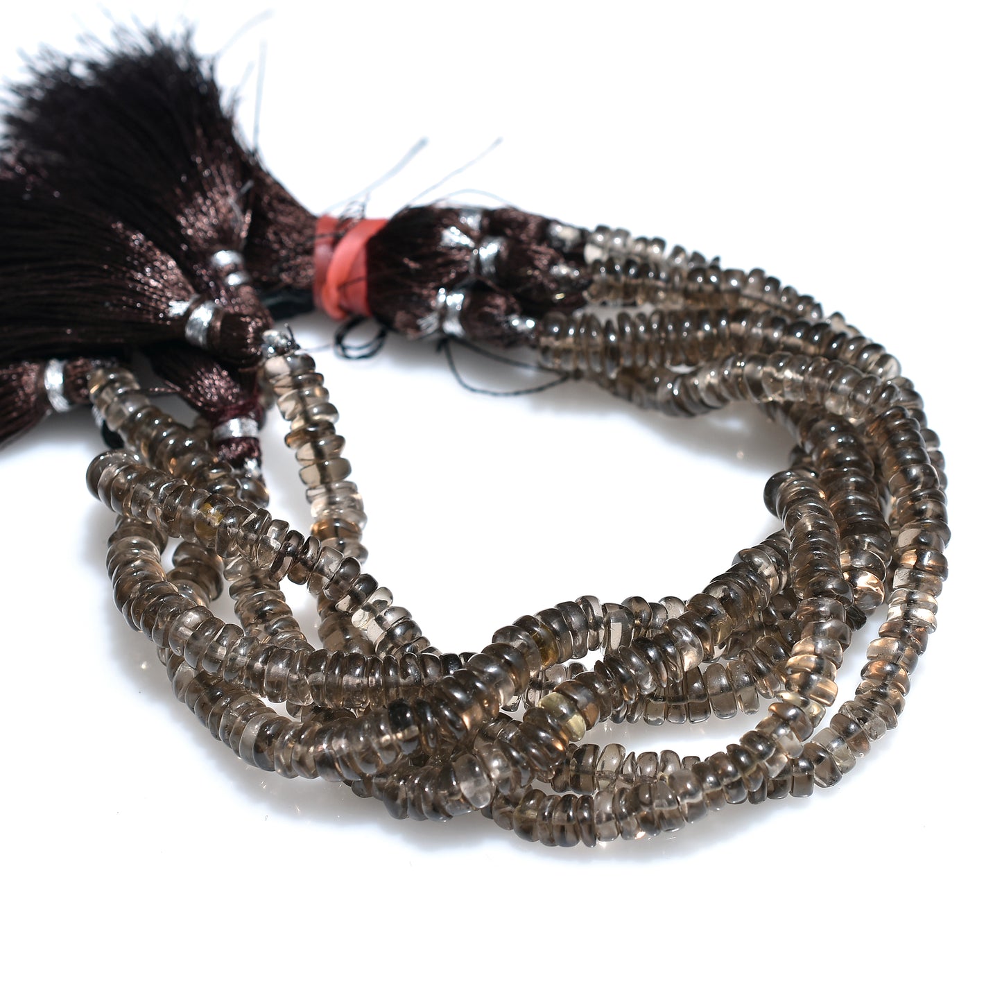 Genuine Smoky Quartz Heishi Tyre Beads – 7 inch Gemstone Wholesale Strand For Beading Projects