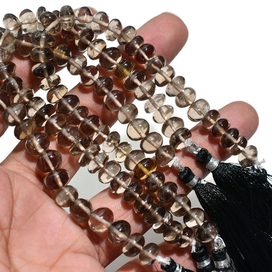 Dusky Glow Smoky Quartz Smooth Rondelle Beads – 7 Inch Wholesale Gemstone Strand For Unique Jewelry Creations