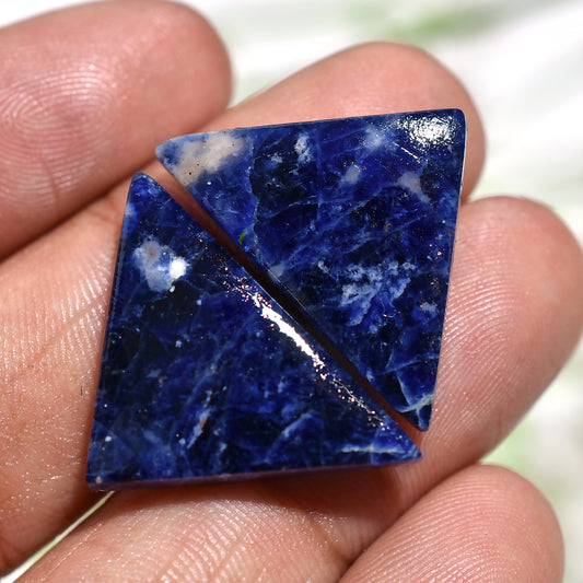 Royal Blue Sodalite Gemstones Pair – Natural Polished Matching Set for Earrings