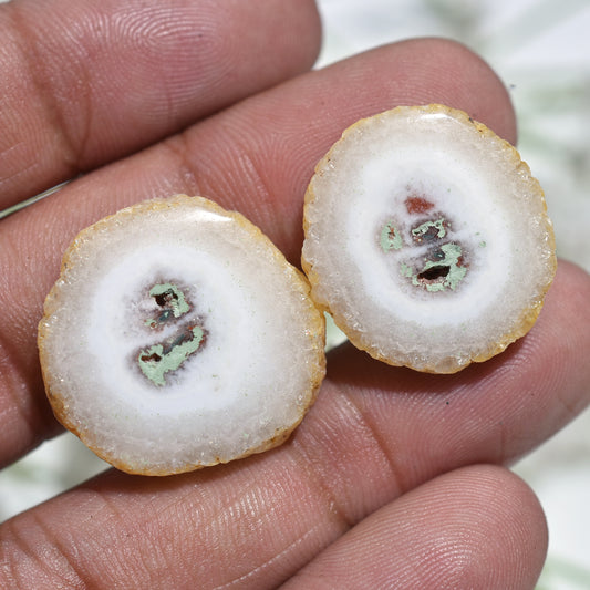 White Solar Quartz Gemstone Pair – Stalactite Slices for Earrings