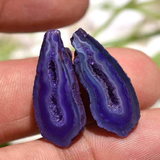 Violet Blue Solar Quartz Druzy Pair – Sparkling Gemstone Set For Jewelry (10x24x5mm,/22ct)