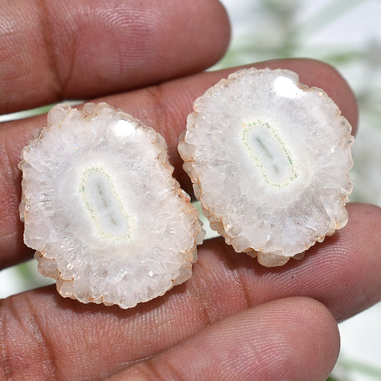 Dazzling White Solar Quartz Stalactite Slices Pair – Unique Gemstones for Earrings
