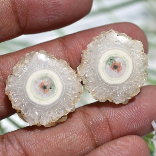 Snowy White Solar Quartz Stalactite Slice Gemstone Pair – Raw Beauty for Custom Jewelry Designs