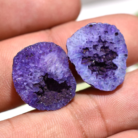 Purple Window Druzy Gemstone Pair – Sparkling Quartz Geode Cabochons (15x17x3mm,/17ct)