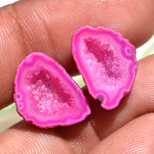 Pink Solar Quartz Druzy Pair Gemstone – Healing Crystal for Jewelry (10x15x4mm,/10ct)