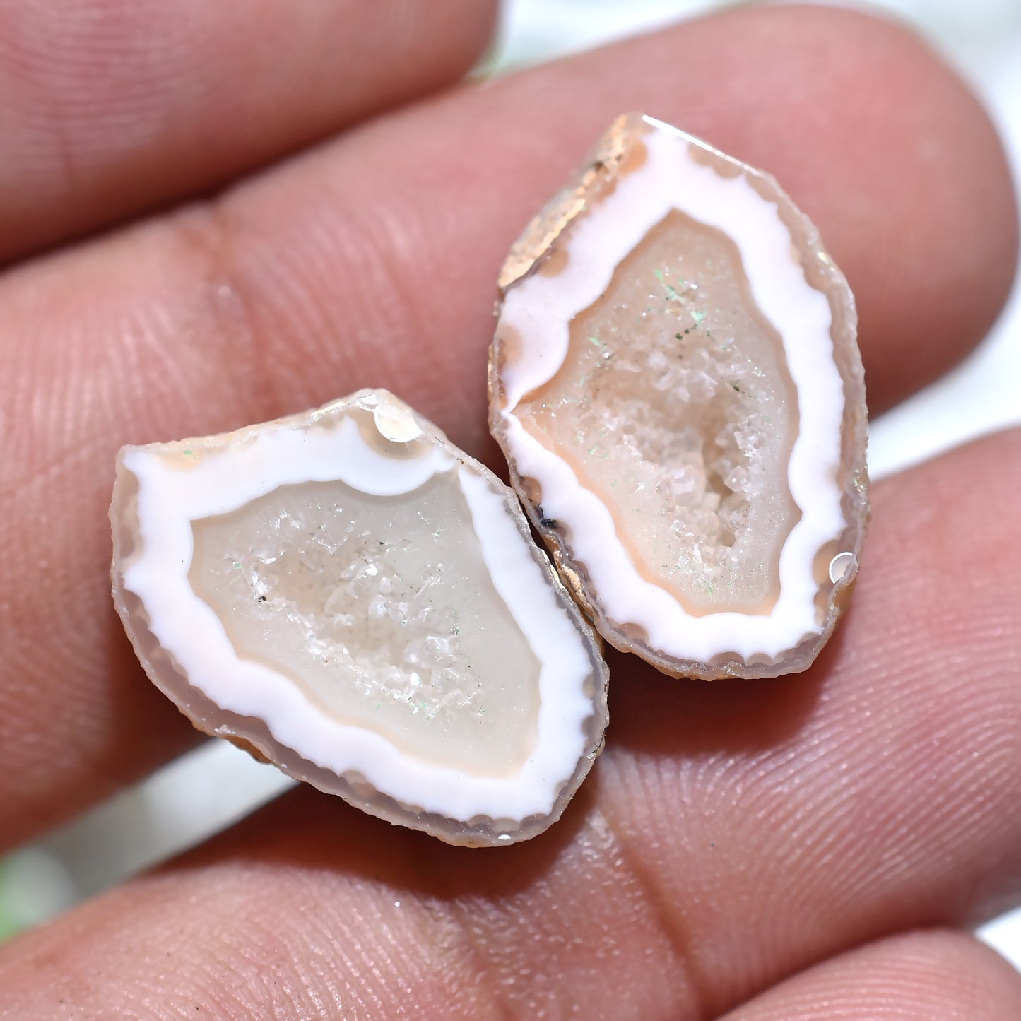 Matched Agate Druzy Earring Stone Pair – Sparkling Gemstones for Custom Jewelry