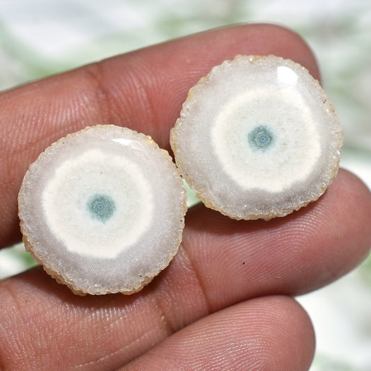 Icy White Solar Quartz Stalactite Slice Gemstone Pair – Radiant Pair for Earring Designers