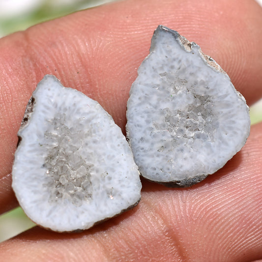Grey Solar Quartz Druzy Pair – Sparkling Geode Gemstone Matching Set (12x16x2mm,/9ct)