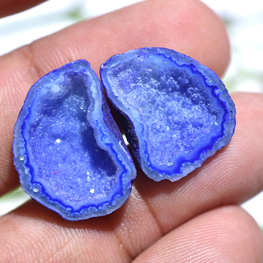 Beautiful Window Druzy Pair Cabochon - Small Dyed Solar Quartz Gemstone for Earrings