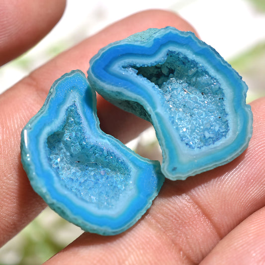Shimmering Blue Fancy Solar Quartz Pair – Druzy Sparkle Stones for Creative Jewelry