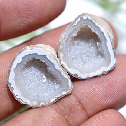 Natural White Agate Druzy Pair – Matching Cabochons for Earrings