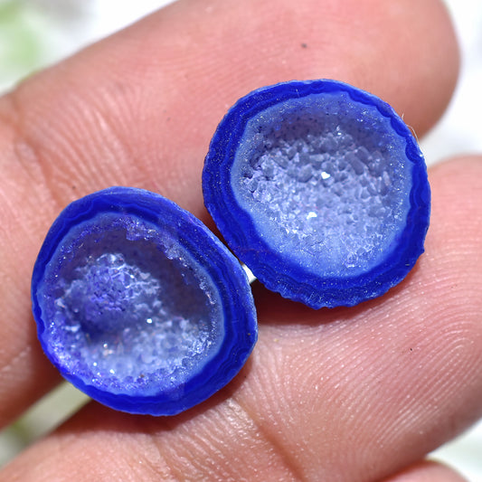 Blue Window Druzy Solar Quartz Pair – Sparkling Natural Gemstones