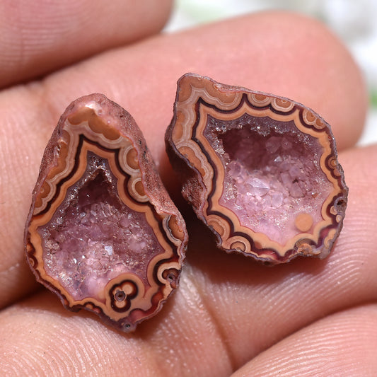 Attractive Brown Solar Quartz Druzy Pair – Designer Geode Slice Stones Duo (12x17x5mm,/13ct)