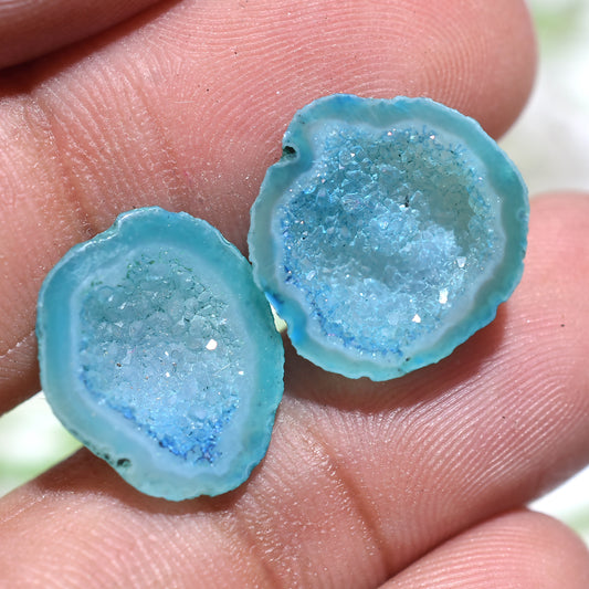 Shimmering Solar Quartz Druzy Pair – Window Geode Gemstones (12x14x2mm,/9ct)