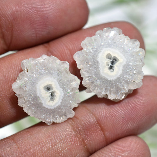 Luminous White Solar Quartz Gemstone Pair – Matched Geodes for Statement Jewelry