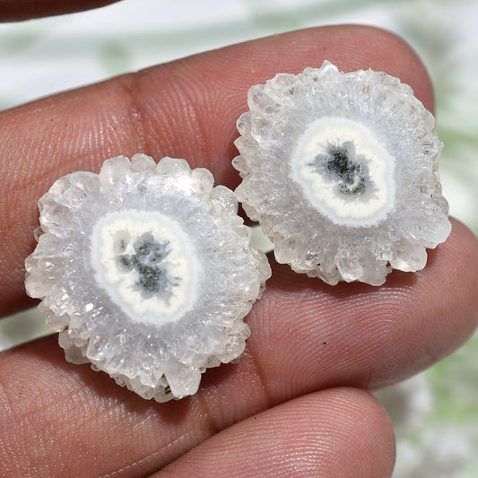 Glacial Glow Quartz Pair – White Solar Slice Geodes Gemstone Pair for Artisan Jewelry