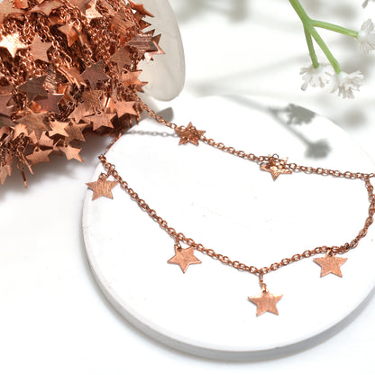 Rose Gold Plated Dangle Rosary Chain – Wholesale Star Link Chain Roll for Handmade Jewelry
