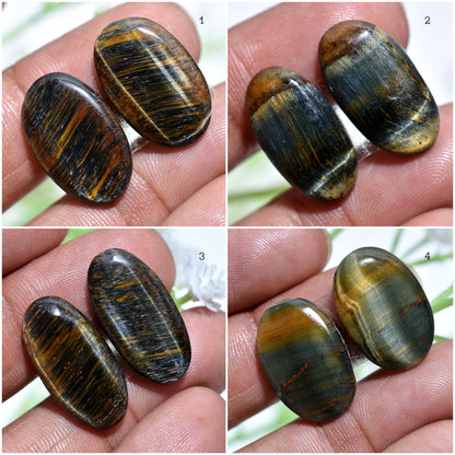 Natural Oval Shaped Tiger Eye Cabochon Pair