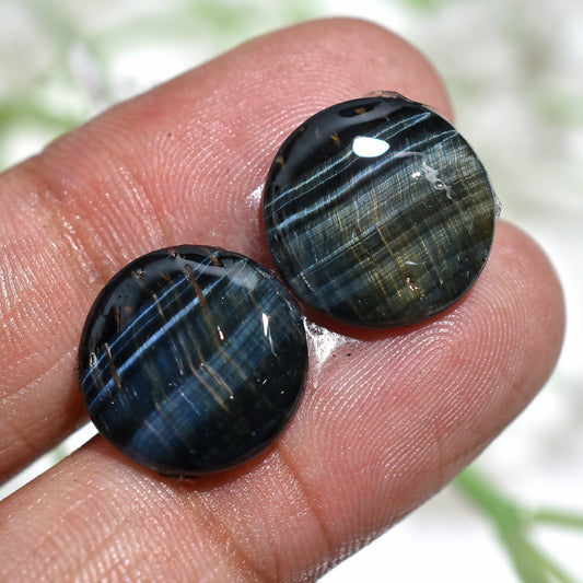 Mystic Blue Tiger Eye Round Set – Wholesale Natural Gemstone Pair for Spiritual Jewelry & Gifts