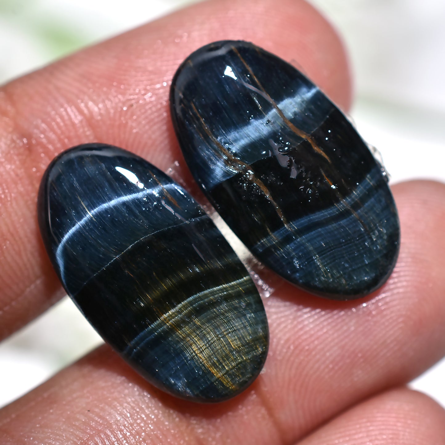 Gleaming Hawk Blue Tiger Eye Gemstones  Pair –  Wholesale Stone Set for Statement Jewelry