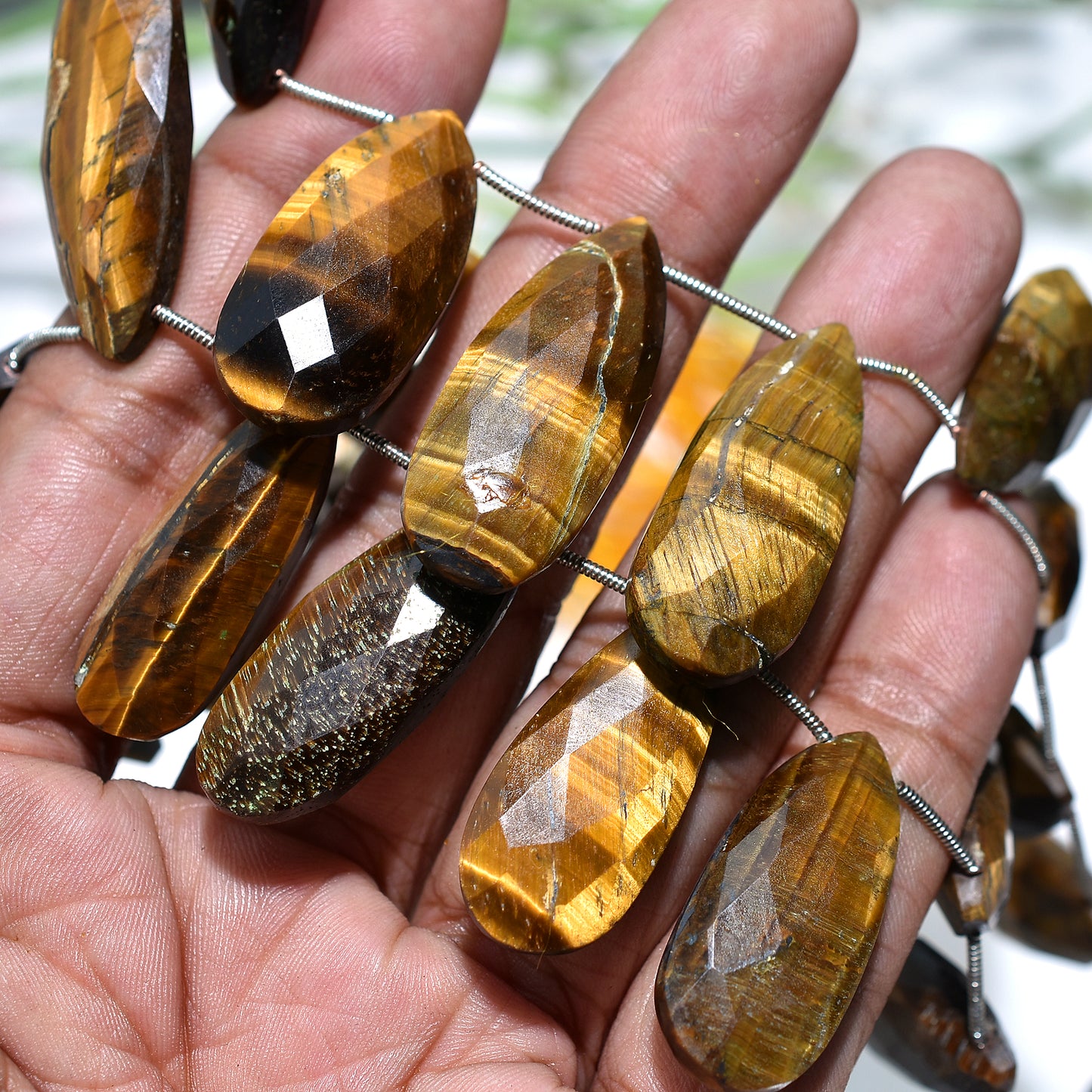 Golden Brown Tiger Eye Faceted Drop Beads Strand – Wholesale Natural Gemstone For Crafts